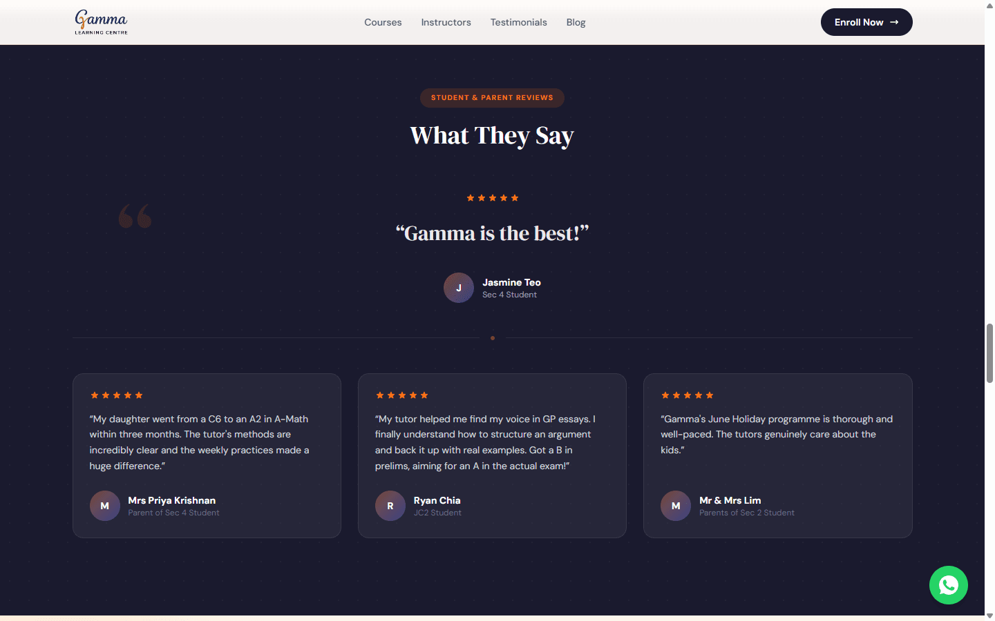 Social proof section on the Gamma Learning Centre site